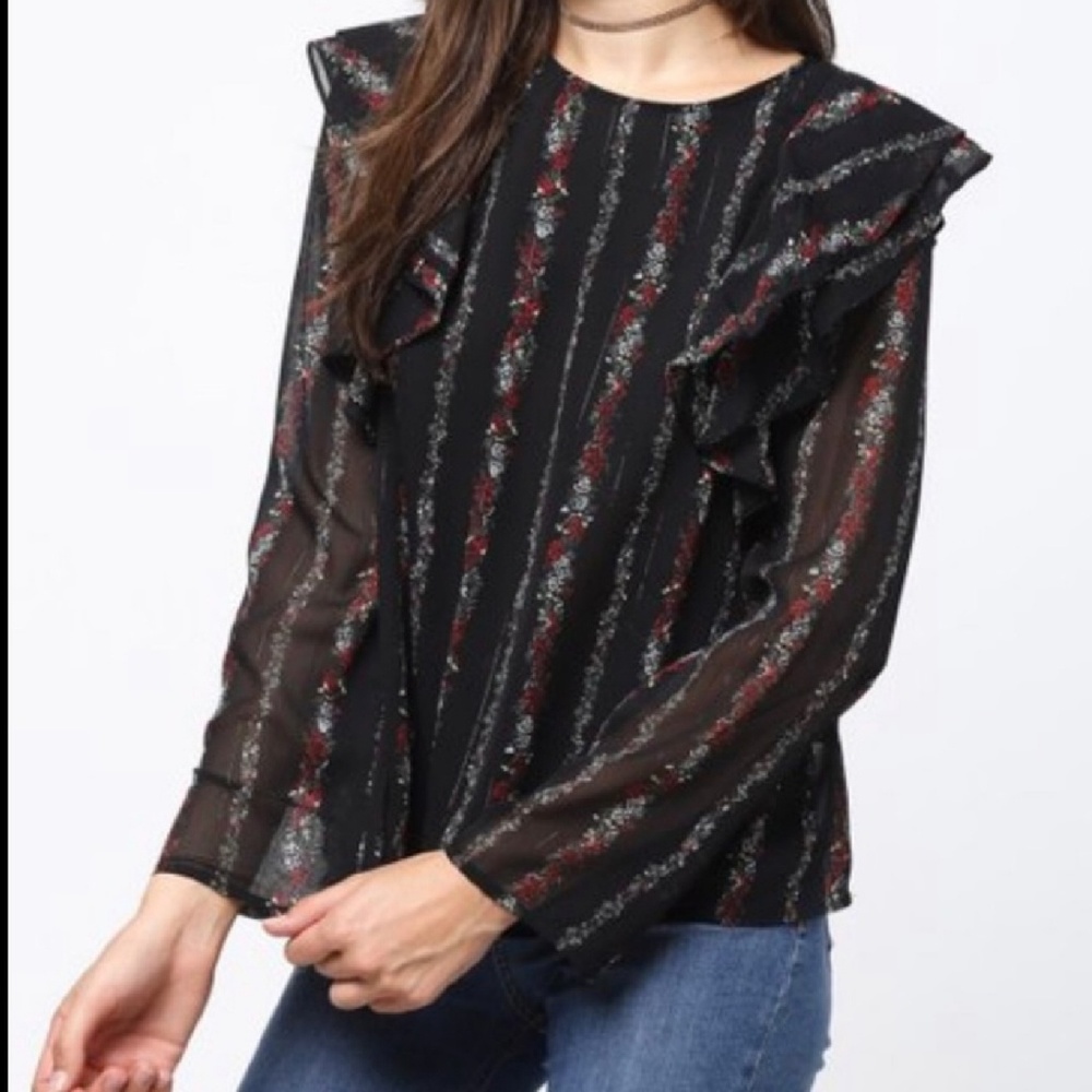 FINAL SALE🎉Loveriche | Floral Ruffle Sheer Top